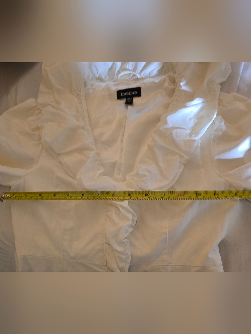 Bebe Ivory Ruffle-Trimmed Trench Coat with Belt Size Small, Like New. - Picture 8 of 17